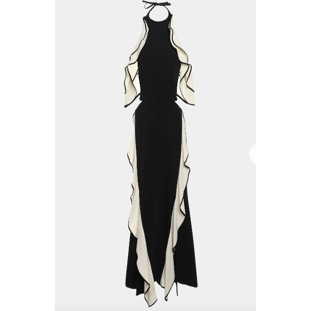 Jonathan Simkhai Ruffle Crepe Halter Off Shoulder Midi Dress 2 - Picture 8 of 13